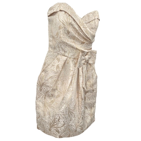 Vintage Taboo Strapless Dress Cream Gold Strapless Mini Dress Pockets Sz Small - Picture 2 of 10